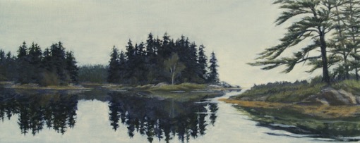 Mill River, West, oils, 8"x20", 2015